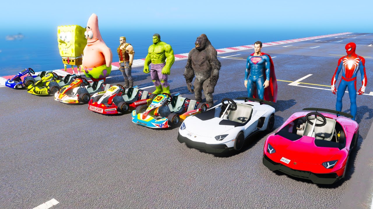 سباق السيارات الصغيره مع سبيدرمان والابطال small car racing with ...