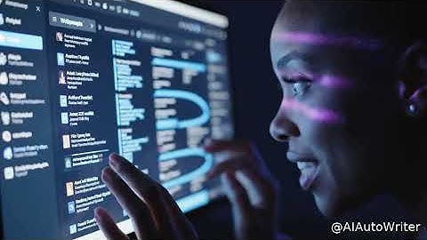 A beautiful girl triggers AIAutoWriter, watching fluid loops of hyper-detailed article creation on s