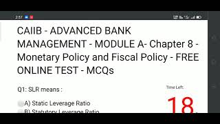 CAIIB - ABM- MODULE A- Chapter 8 - Monetary Policy and Fiscal Policy - FREE ONLINE TEST