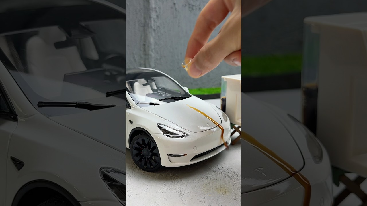 Tesla Model Y Model Car Paper Towel Cleaning #tesla #diecastcars #paper