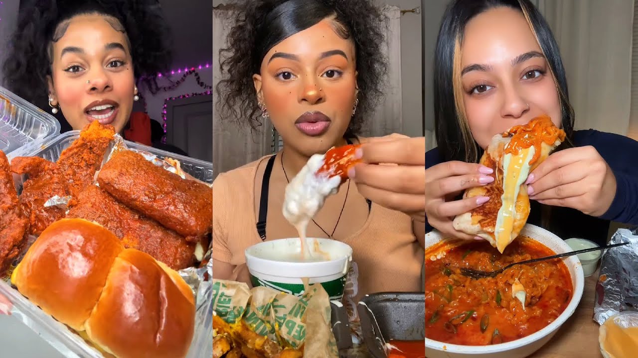 TIKTOK Mukbang Compilation | Chili's, Wingstop, Taco Bell, Buldak, Cane's & More!