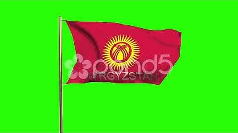 Kyrgyzstan Flag With Title Waving In The Wind. Looping Sun Rises Style