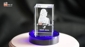 Chân dung pha lê 3D hình chữ nhật - chân đế pha lê màu xanh dương