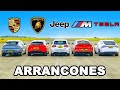 Lambo Urus vs Porsche Turbo GT vs BMW X6M vs Tesla Model X vs Jeep Trackhawk: ARRANCONES