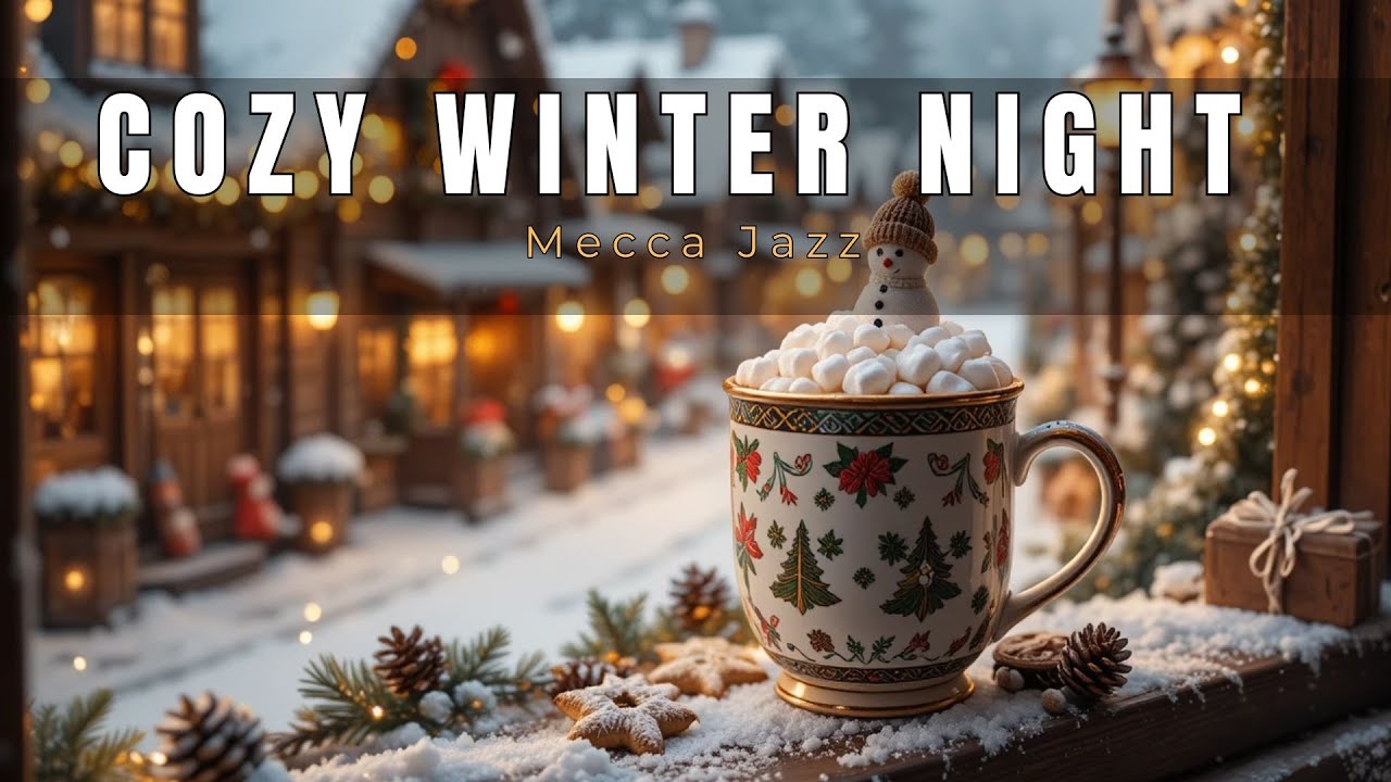 Cozy Winter Village Ambience ❄️ Warm Hot Chocolate & Snowy Christmas Lights | Relaxing Night Walk