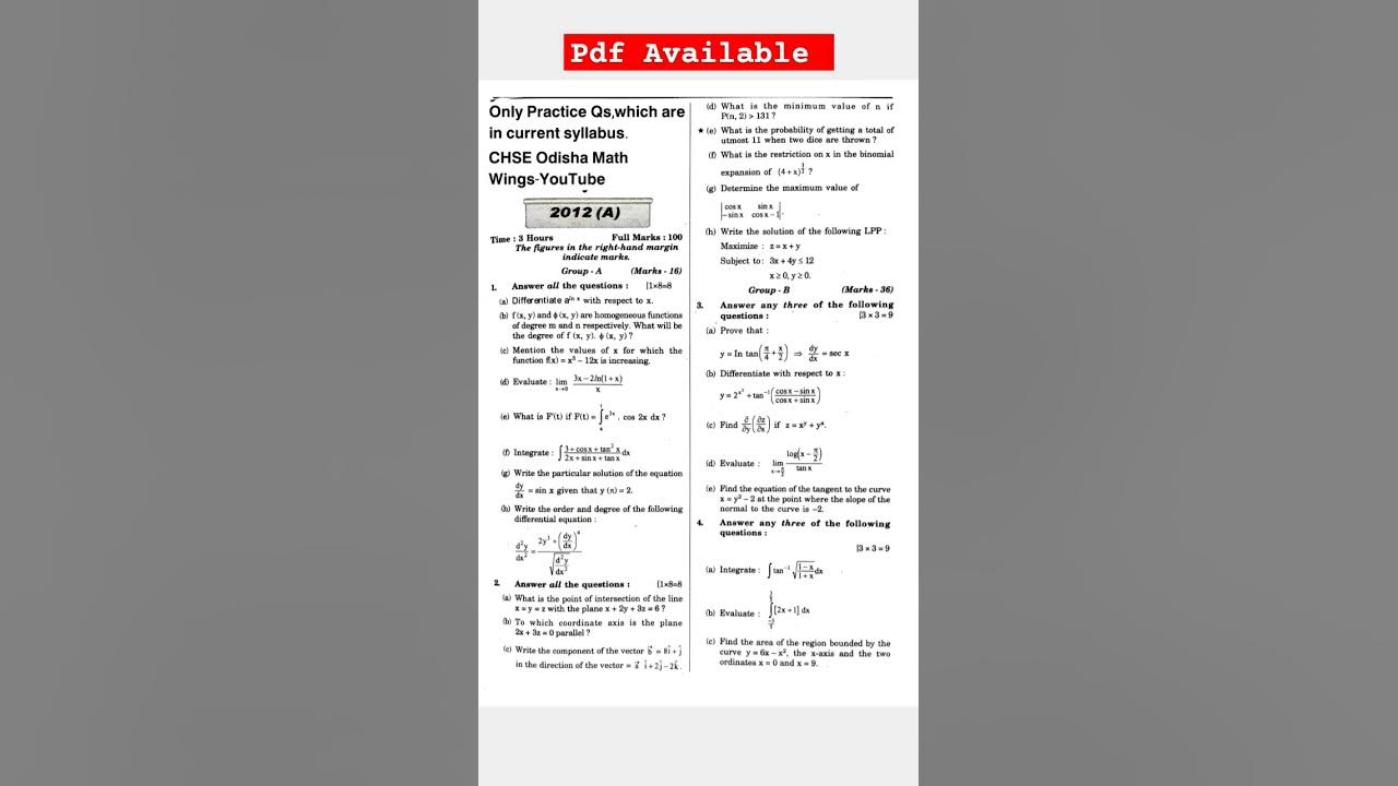 Chse math question paper 2012 chse odisha question paper pdf