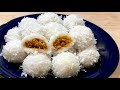 Bánh Bao Chỉ, Mochi Nhân Dừa làm với bột nếp thường không cần hấp | Coconut Mochi, no steam