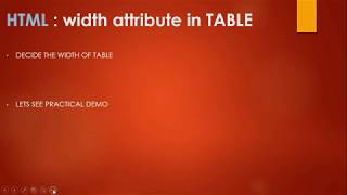 Width  attribute in Table In HTML in Hindi  Part 26