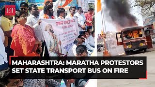 Maratha protestors set state transport bus on fire in Jalna dictrict of Maharashtra