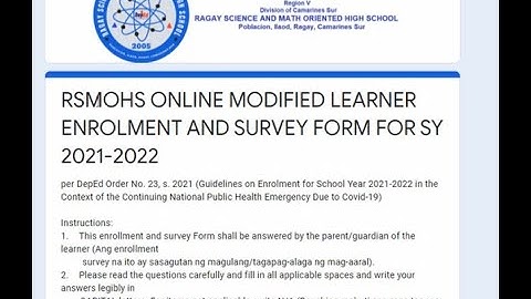 RSMOHS ONLINE MODIFIED LEARNER ENROLLMENT AND SURVEY FORM SY 2021 2022 TUTORIAL.