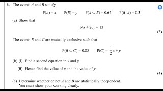 Statistics S1 January 2024 Pearson Edexcel Question 6 IAL WST 01/01 Probability & Independent Events