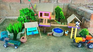 Diy how to make Mini Village tree House - With Jhoola | Cow shed | Mini Wate tanker |Tractor machine