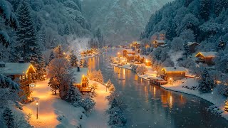 Cozy Winter Retreat Peaceful Snowy Village Nights With Relaxing Smooth Jazz & Warm Cafes Lights