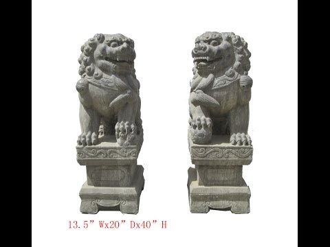 huge-pair-chinese-antique-hand-carving-fenshui-foo-dog-statue-w/base-wk2787