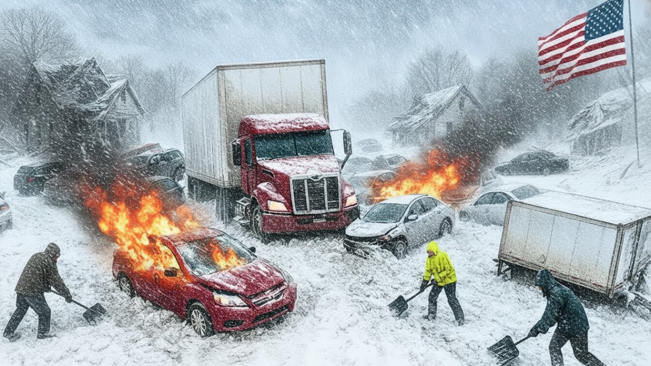 Более 400 грузовиков попали в аварию, из-за сильной метели перекрыта автомагистраль I-80.