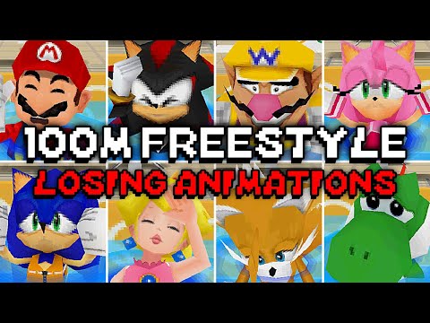 Mario Sonic At The Olympic Games DS All 100m Freestyle Losing Animations