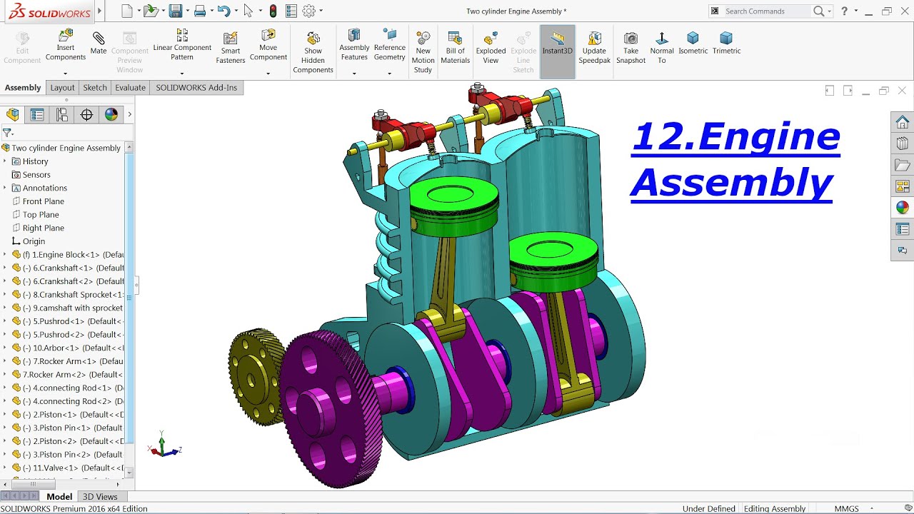 solidworks engine assembly download