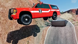 Police Cars & Fire Trucks vs Jump - BeamNG.drive