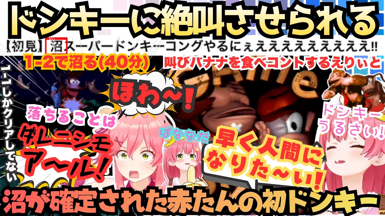 【１面なんてチュートリアルだから】タイトルから"沼"宣言！１−１しかクリアできずしっかり沼りほわる赤たんが人間に進化するまでの学習能力低めな爆笑ド沼りバナナもぐもぐドンキー【さくらみこ】