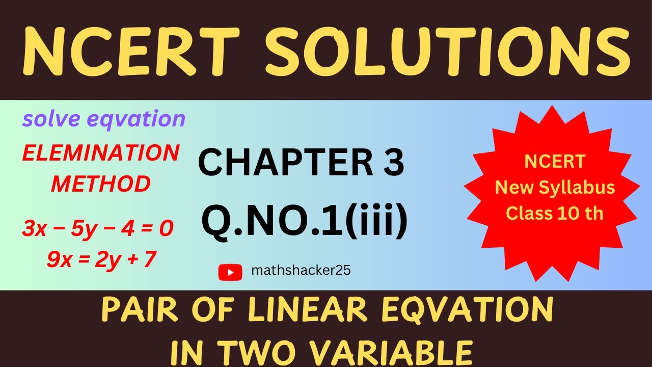 1. Solve by elimination method 3x – 5y – 4 = 0 and 9x = 2y + 7 - YouTube