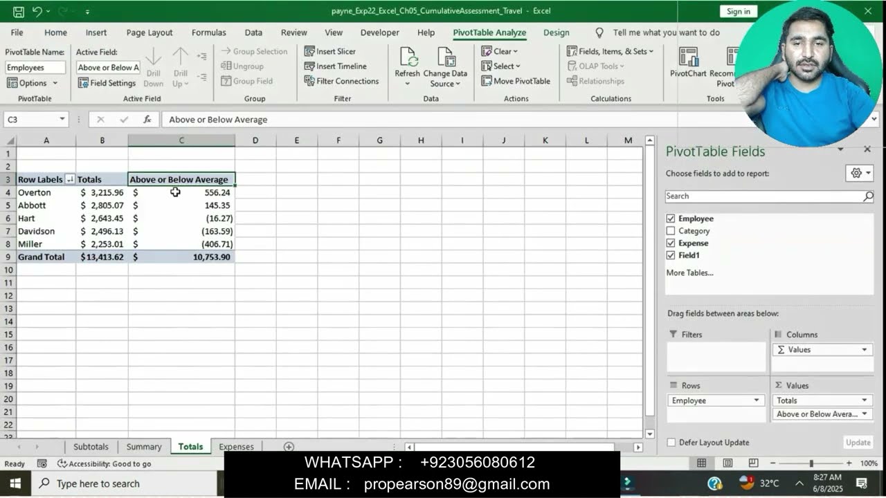 Exp22 Excel Ch05 CumulativeAssessment Travel Instructions.docx|Analyzing Travel Expenses PivotTables