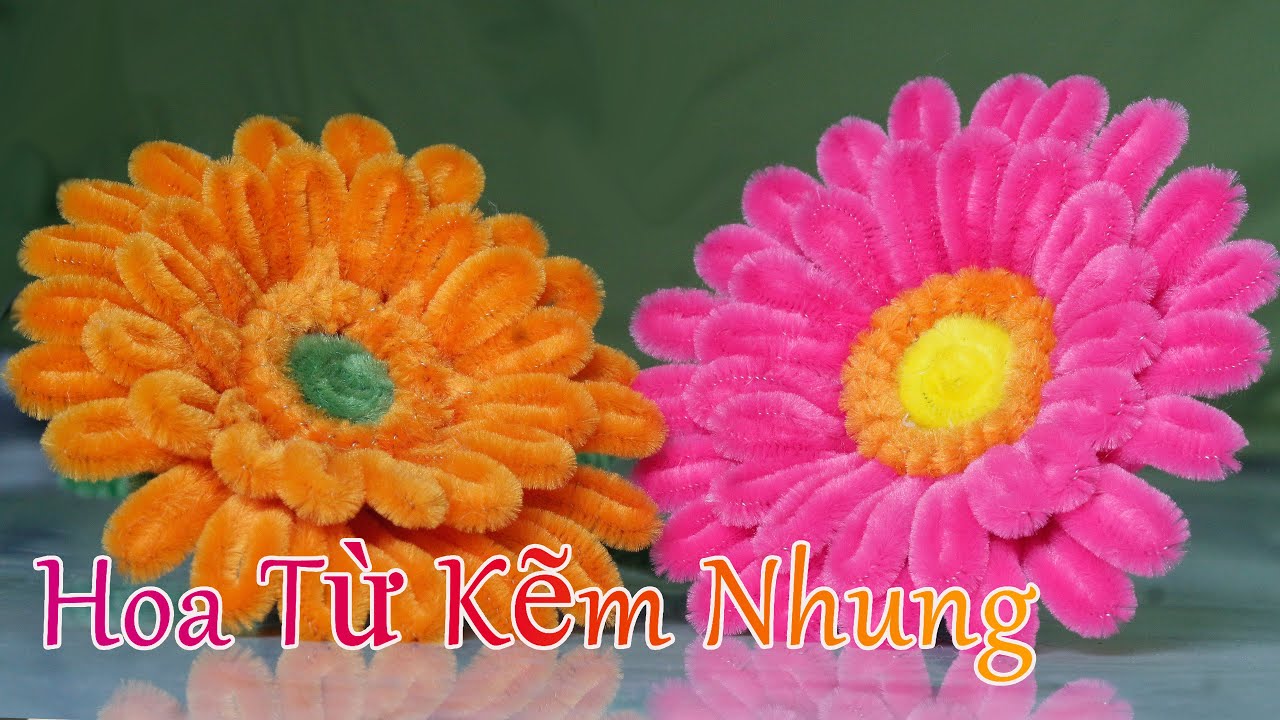 Quỳnh Vũ 🌼 Cách Làm Hoa Đồng Tiền Tuyệt Đẹp Bằng Kẽm Nhung | DIY Gerbera flowers with chenille wire