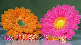 Quỳnh Vũ 🌼 Cách Làm Hoa Đồng Tiền Tuyệt Đẹp Bằng Kẽm Nhung | DIY Gerbera flowers with chenille wire