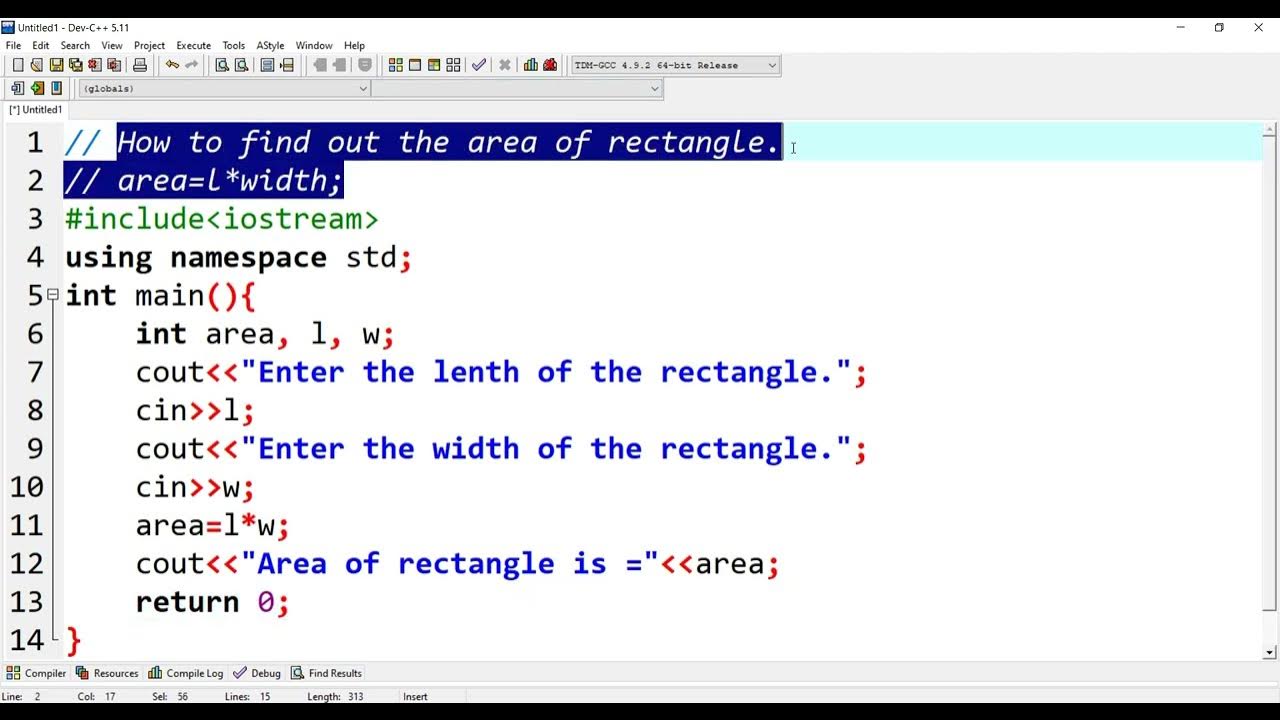 How to find out the area of rectangle using C++ programming language ...