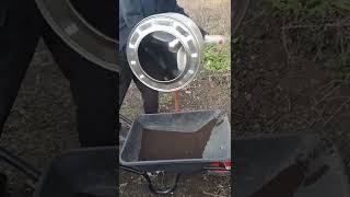 Washing machine sieve in action!  very fine soil so we will drill the holes out to 6-8mm next.