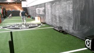 Kneeling jump on command to chase down sprint