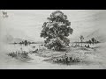 How To Draw and Shade A Tree In A Beautiful Landscape With PENCIL | Step by Step