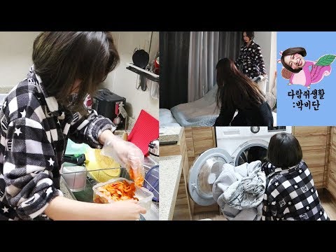 살림꾼 비단이의 보통날✦ <strong>반찬</strong> <strong>통</strong> 채워넣기! 침구류 세탁하는 날! (김치 송송 오이 송송 고구마 송송~ 빨래 설거지 마스터)ㅣ다람쥐생활