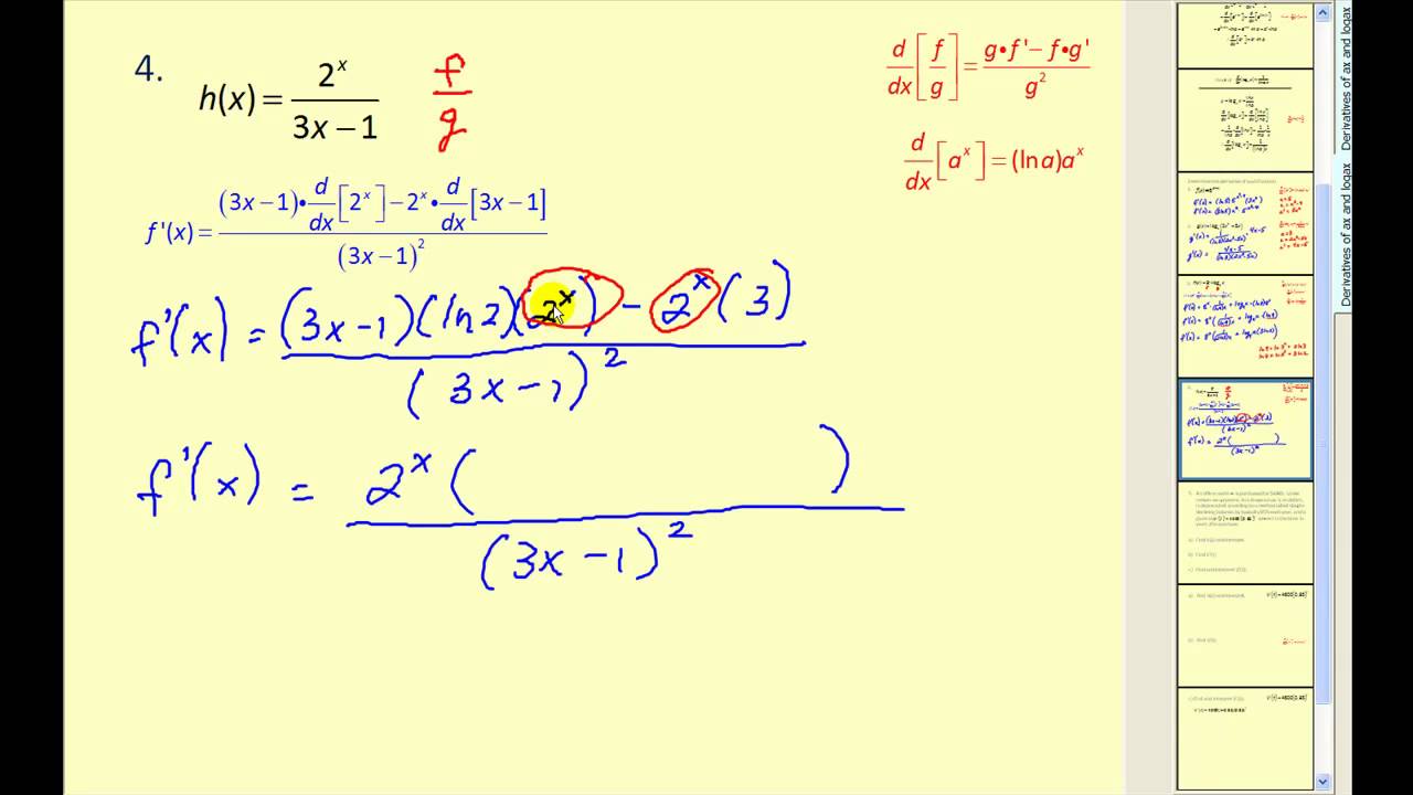 The Derivatives Of Exponential And Logarithmic Functions Base Not Equal To E Youtube The Derivatives Of Exponential And Logarithmic Functions Base Not Equal To E Youtube