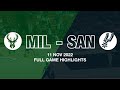 Milwaukee Bucks Vs San Antonio Spurs Full Game Highlights November 11 2022 202223 NBA Season 1080