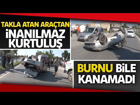 Arnavutköy'de Trafik Kazası, Ehliyetsiz Sürücünün Kullandığı Otomobil Takla Attı