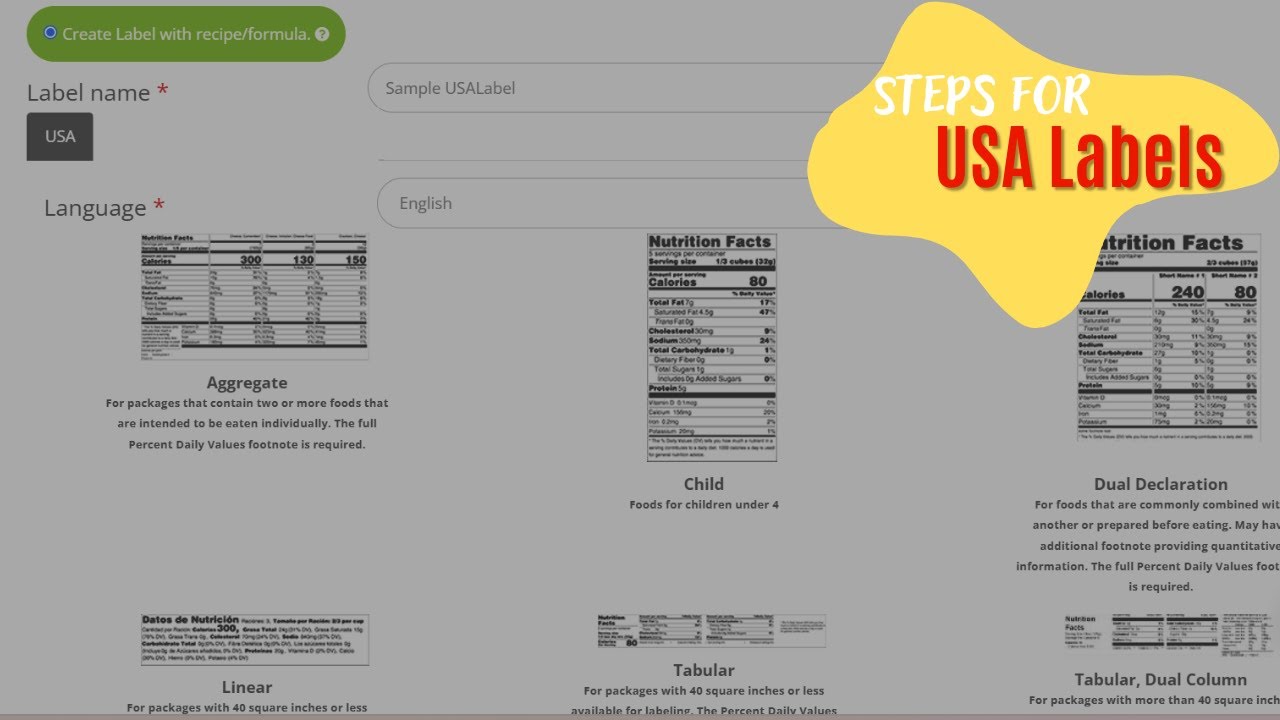 Create & Download United States Nutrition Facts Labels