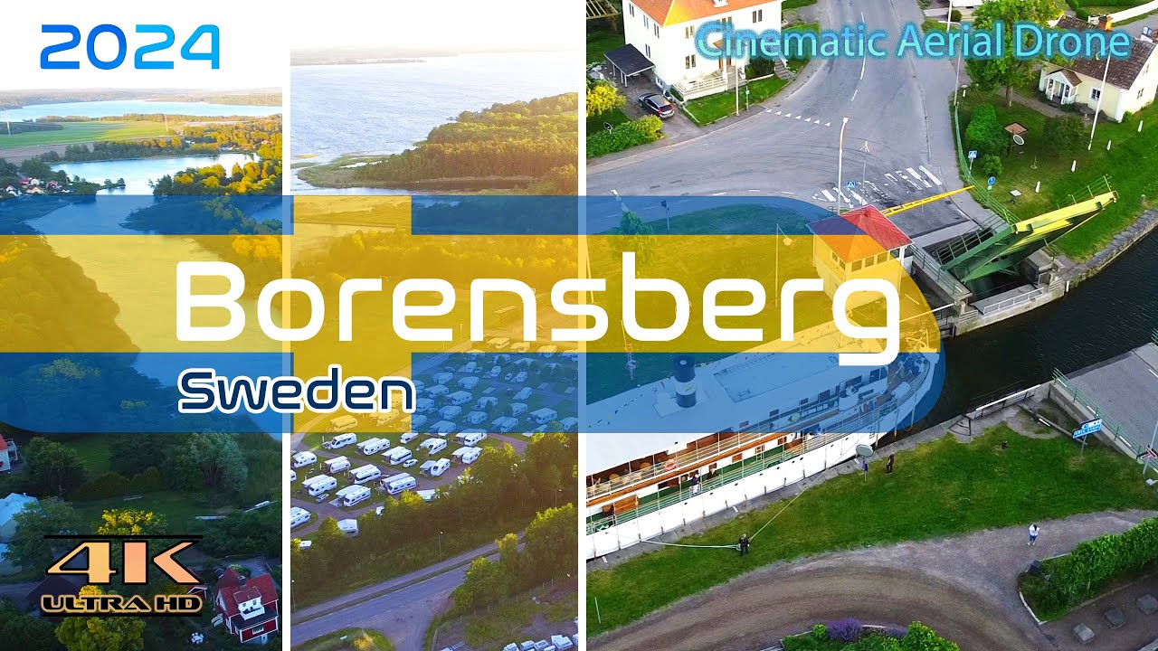 Borensberg From Above - Sweden - Göta Kanal - Drawbridge - Boat Passing - 4K Aerial - June 2024