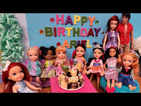Ariel's Birthday ! Elsa & Anna toddlers celebrate - gifts - cake - sing - pinata - princesses