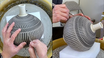 549. Trimming/Chattering/Sgraffito Carving a Flat Round Bottle with Hsin-Chuen Lin 林新春 圓扁瓶修坯跳刀雕紋