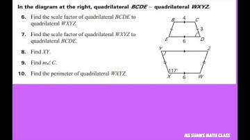 Given similar quadrilaterals find the scale factor and side lengths