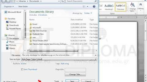 Save the current document under the file name test.htm and type Web Page (not filtered) in...