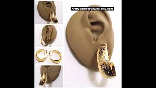 Avon Flower Imprinted Hoop On Gold Earrings Medium