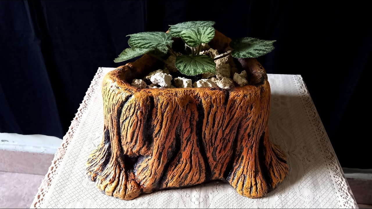 Tree Stump Pot Made from Cement | Creative Pot Idea