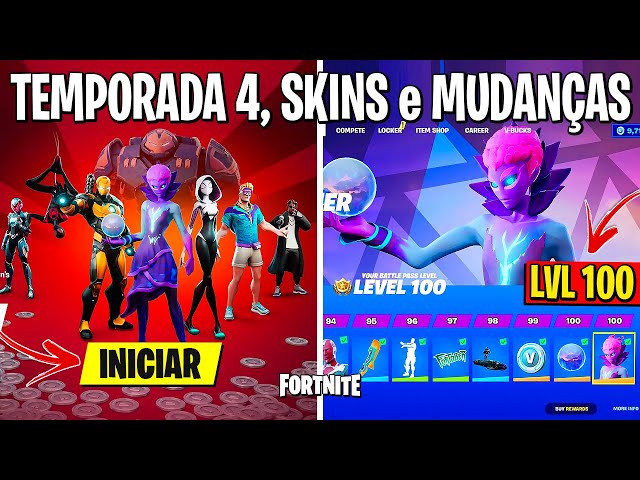 TODAS AS NOVAS SKINS DA TEMPORADA 4 DO FORTNITE! NOVO CLUBE, VAZAMENTOS E  MAIS! 