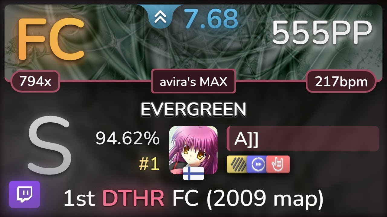 🔴 A]] | Cranky - EVERGREEN [avira's MAX] +HDDTHR 94.62% FC #1 | 555pp - osu!