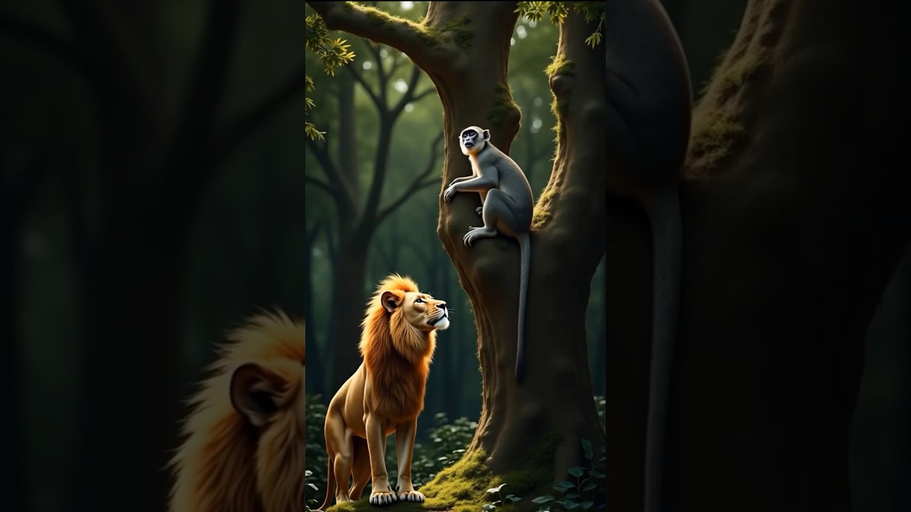 How the monkey saved his life from the lion story. 