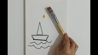 How to draw a boat in the lake/ Acrylic painting challenge #3