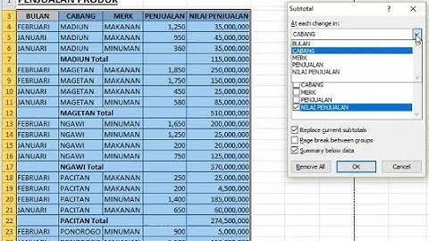 Belajar Excel   Fungsi SubTotal dan GrandTotal