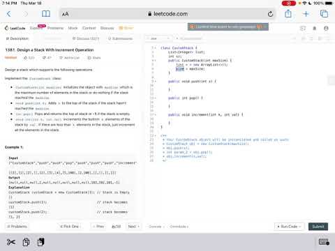 1381. Design a Stack With Increment Operation [03/18/21 - 3/5]