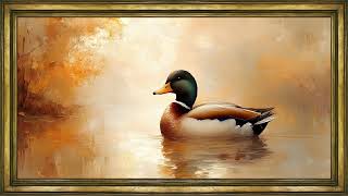 Serene Mallard Duck on Golden Water – Tranquil and Elegant Nature Painting